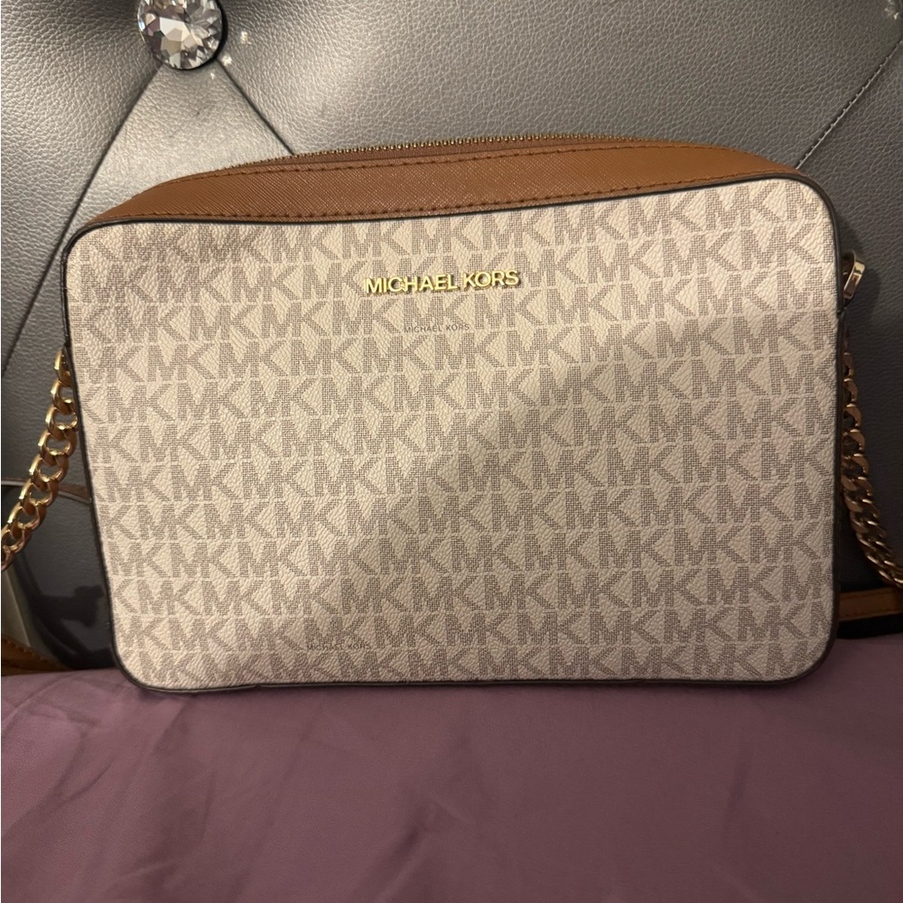 Michael Kors Tan and Cream Signature Crossbody Bag